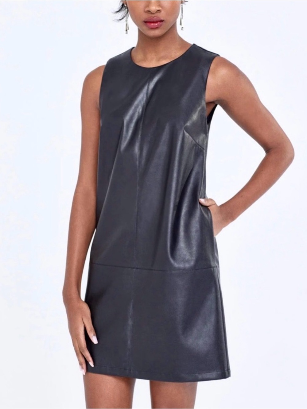 NWT New York & Company Gabrielle Union Black Faux Leather Mini Sheath  Dress Med
